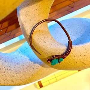 SOLD——-Copper bracelet with  embedded turquoise rock